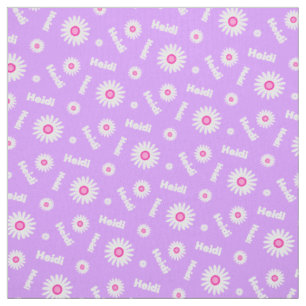 Tissu Motif personnalisé de nom marguerite rose violet