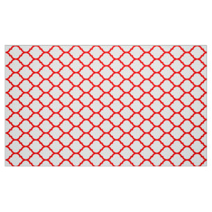Tissu Motif Quatrefoil Marocain Rouge Blanc Élégant