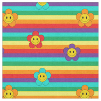 Tissu Motif Rainbow Stripes et Hippie Flowers