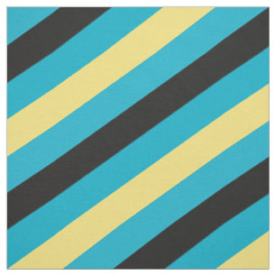 Tissu Motif rayé noir, bleu et jaune