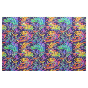 Tissu Motif rétro Art nouveau de poisson et d'algue