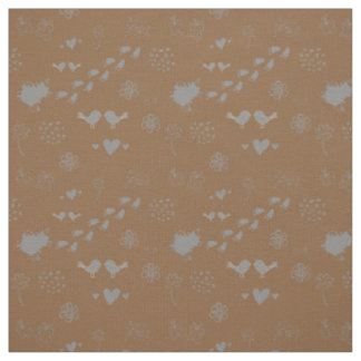 Tissu Motif rétro brun et gris d'oiseaux, de points, de
