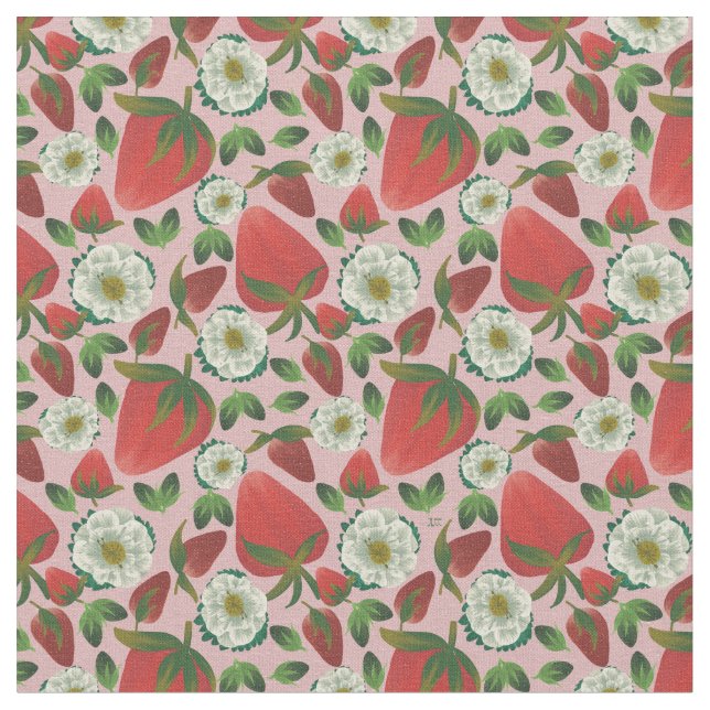 Tissu Motif rose de fraise (Fermer)