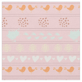 Tissu Motif rose rétro d'oiseaux, points, fleurs,