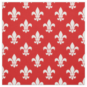 Tissu Motif Rouge, Blanc Fleur De Lis