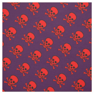 Tissu Motif rouge de crâne et d'os croisés