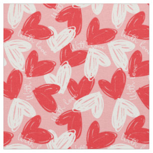 Tissu Motif rouge et blanc moderne mignon de coeurs