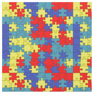 Tissu Motif rouge, jaune et bleu de puzzle d'autisme