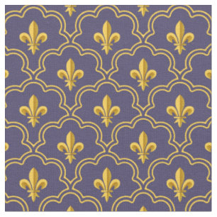 Tissu Motif Royal Fleur-de-Lis Violet et Or