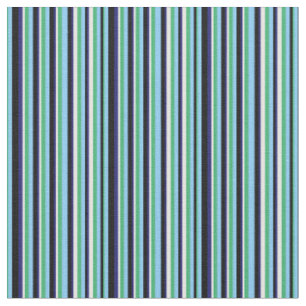 Tissu Motif Sea Green, Blue, Black & White Stripes