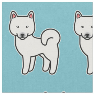 Tissu Motif Shiba Inu Dessin Animé Blanc