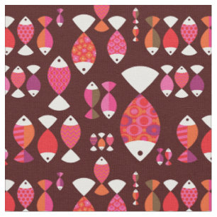 Tissu Motif sous-marin de rétros poissons abstraits