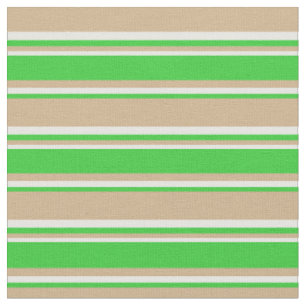 Tissu Motif Tan, Lime Green et White Stripes