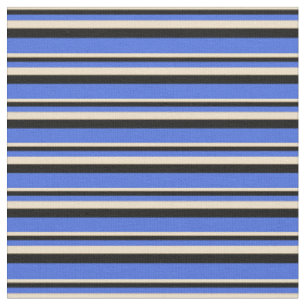 Tissu Motif tan, noir et bleu royal rayé/lin