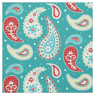 Tissu Motif Teal jaune rouge de Paisley