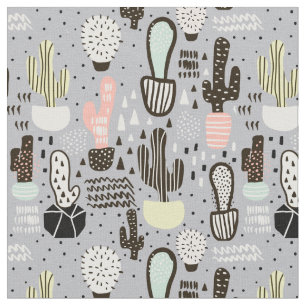 Tissu Motif texturisé tiré par la main de cactus