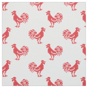 Tissu Motif transparent Red Roosters