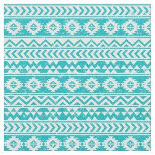 Tissu Motif tribal aztèque grunge turquoise