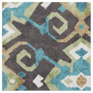 Tissu motif tribal chic brun et turquoise ikat
