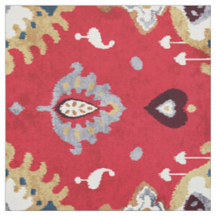 Tissu motif tribal chic crimson rouge jaune ikat