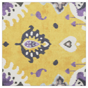 Tissu Motif tribal chic jaune et violet ikat
