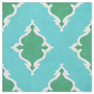 Tissu motif tribal de damask ikat, bleu élégant et ver