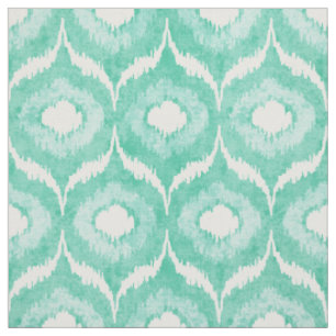 Tissu motif tribal de menthe cool et ikat blanc