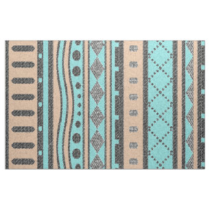 Tissu Motif tribal de pêche et de turquoise