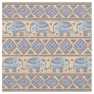 Tissu Motif tribal d'éléphant ethnique bleu