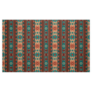 Tissu Motif Tribal Sud-Ouest Turquoise Terracotta