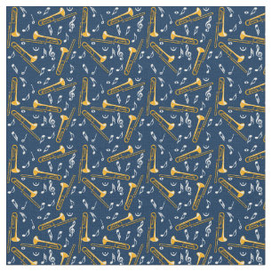 Tissu Motif Trombone Music Notes