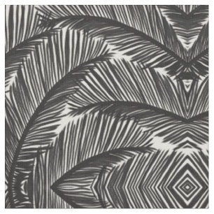 Tissu Motif Tropical moderne en feuille de palme noire