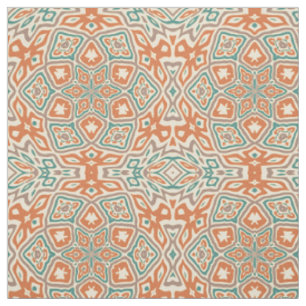 Tissu Motif turquoise de kaléidoscope de Taupe de