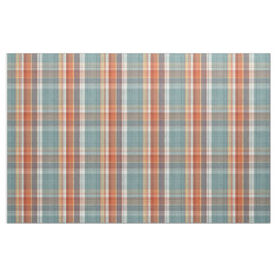 Tissu Motif Turquoise en plaid blanc orange foncé