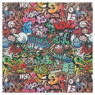 Tissu Motif urbain de caractères de graffiti d'art de