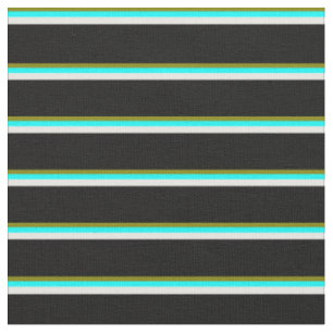 Tissu Motif vert, aqua, blanc et noir à rayures/nappes