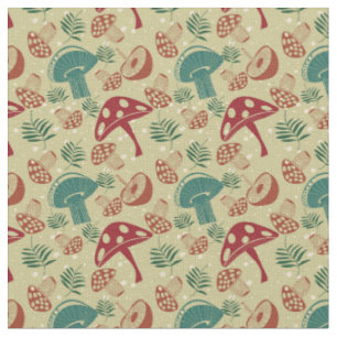 Tissu Motif vert champignons du milieu du siècle