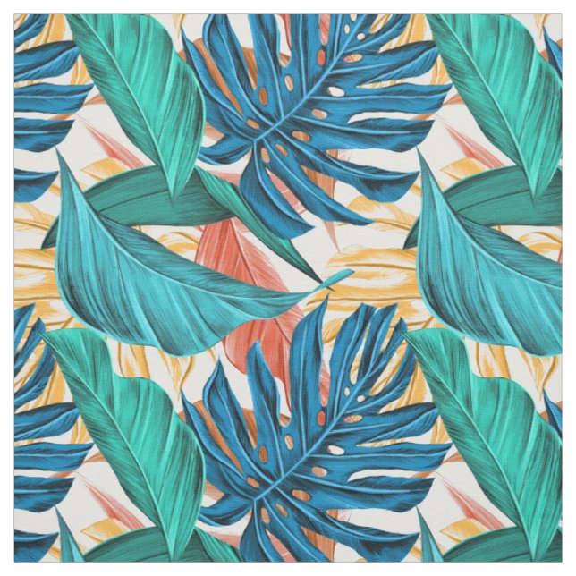 Tissu motif vert feuille de palmiers tropicaux (Échantillon)