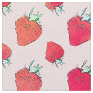 Tissu Motif Vintage mûre des fraises rouges Girl Pink