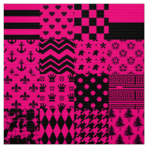 Tissu Motifs mélangés rose noir