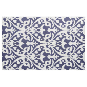 Tissu motifs tribaux chic indigo bleu et blanc ikat