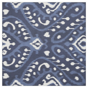 Tissu motifs tribaux chic indigo bleu et blanc ikat