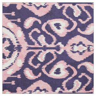 Tissu motifs tribaux chics indigo bleu et ikat rose