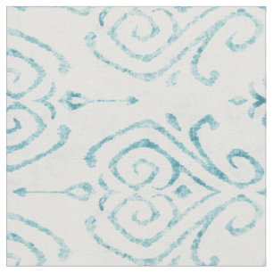 Tissu motifs tribaux chics turquoise blanc ikat