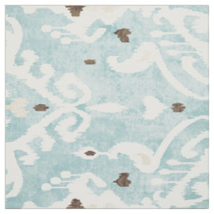 Tissu motifs tribaux chics turquoise et blanc ikat