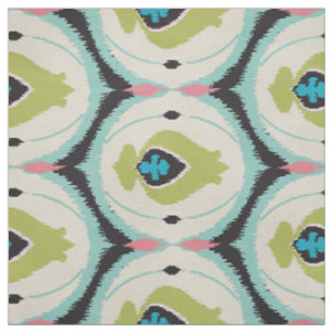 Tissu motifs tribaux de l'Iikat à la menthe rose