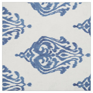 Tissu motifs tribaux mignons, bleus et blancs, de damask