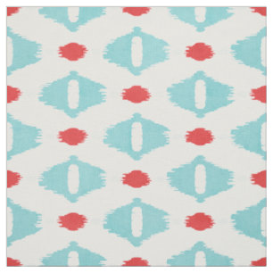 Tissu motifs tribaux turquoise et mûre des Ikat blancs