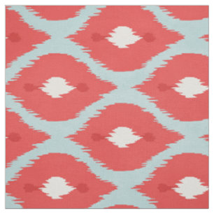 Tissu motifs tribaux turquoise et mûre des Ikat blancs