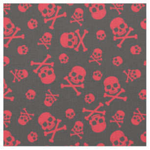 Tissu Moto rouge crâne et ossements croisés